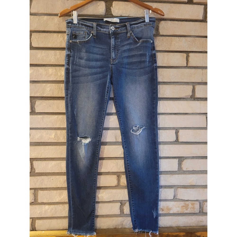 KanCan Juniors Distressed Dark Wash Skinny Denim Blue Jeans Size 9/28 Stretch